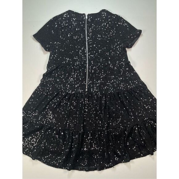Lulus Taking A Shine Black Sequin Tiered Mini Short Sleeve Shift Dress Size XS - Picture 9 of 11